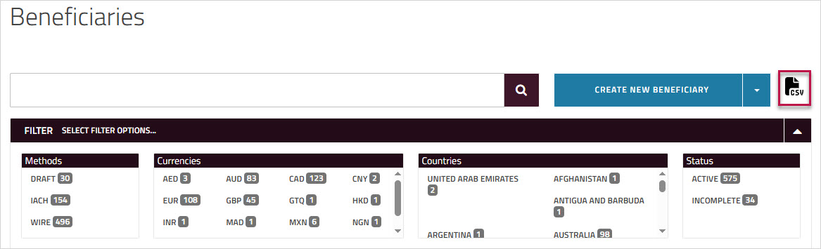 CSV Export for Beneficiaries